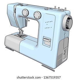 Simple vector illustration of a light blue sewing machine white background