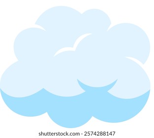 Simple vector illustration of a light blue cartoon cloud floating in the clear white sky, ideal for children book illustrations or weather forecast presentations