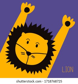 Simple vector illustration with a lion. Cartoon illustration with an animal of Savanna for card, booklet, flyer design