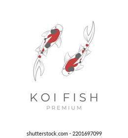 Logo simple de ilustración vectorial de peces gemelos koi enfrentándose entre sí