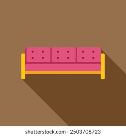 Simple vector illustration of a long pink sofa with yellow details, representing home interior design