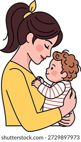 Einfache Vektorgrafik einer liebevollen Mutter, die ihr Baby in der Nähe hält. Stellt die Betreuung von Müttern, Familienbande, Kindheit und Elternschaft dar.