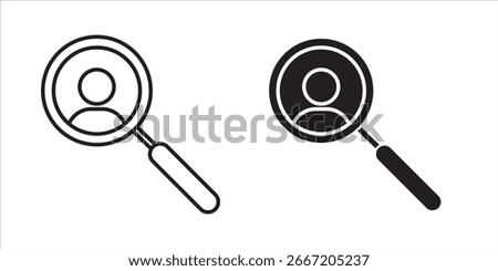 Simple vector illustration of a magnifying glass icon over a person profile, isolated on white.