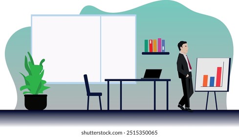Ilustración vectorial simple de un hombre en la oficina