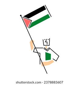 A simple vector illustration of a man proudly waving the Palestinian flag.