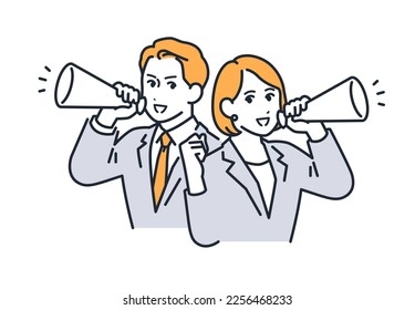 Simple vector illustration material of a business person cheering with a megaphone