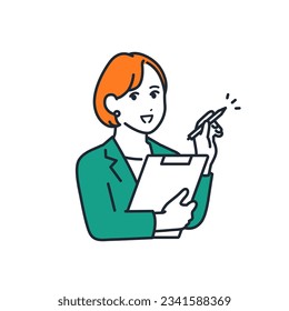 Simple vector illustration material of a business woman doing a hearing