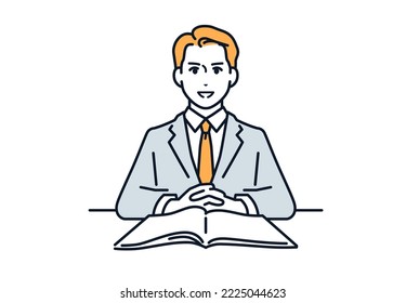 Material de ilustración vectorial simple de un empresario explicando con una sonrisa