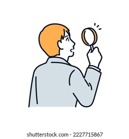 Simple vector illustration material of a businessman looking through a magnifying glass