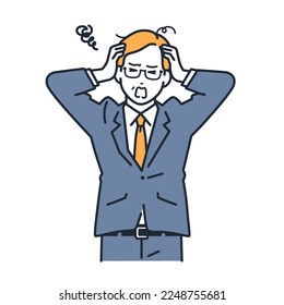 Simple vector illustration material of a businessman who is worried about holding his head