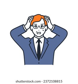 A simple vector illustration material of a businessman who is worried and holding his head