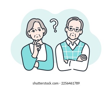 Simple vector illustration material of an elderly couple wondering