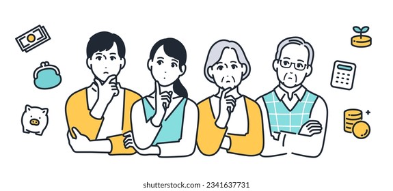 Simple vector illustration material of a family thinking about insurance