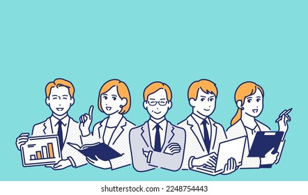 Simple vector illustration material of five business people