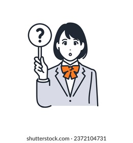 Simple vector illustration material of a girl wearing a uniform holding a question mark tag