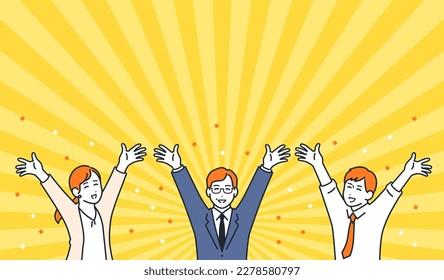 Simple vector illustration material of happy office workers and confetti