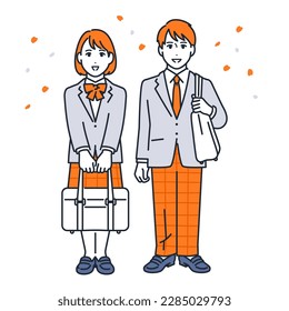Simple vector illustration material of male and female students in uniform