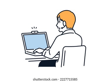 Simple vector illustration material of a man who works remotely