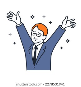 A simple vector illustration material of a manager who is happy to spread his hands