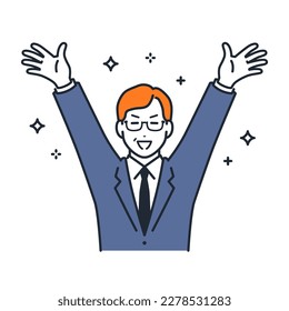 A simple vector illustration material of a middle-aged businessman who is happy to spread his arms