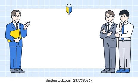 Simple vector illustration material of an office worker receiving a proposal from a male advisor