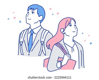 Simple vector illustration material of a positive young man and woman