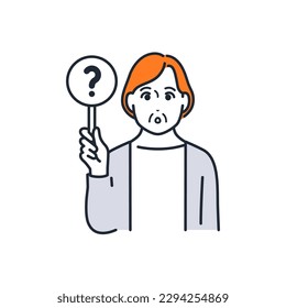 Simple vector illustration material of a senior woman holding a question mark