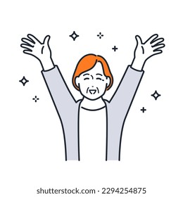 A simple vector illustration material of a senior woman who is happy to spread her arms