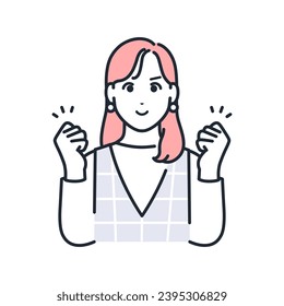 Simple vector illustration material of a stylish young woman doing a fist pump