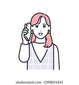 Simple vector illustration material of a stylish young woman making a call on a smartphone