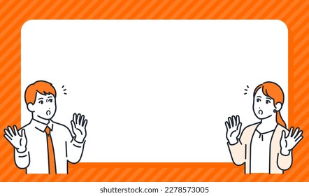 A simple vector illustration material of a surprised young business person and a striped frame