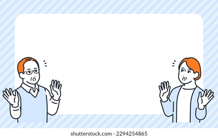 A simple vector illustration material of a surprised senior couple and a striped frame