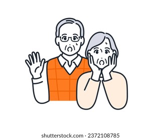 Simple vector illustration material of a surprised senior couple