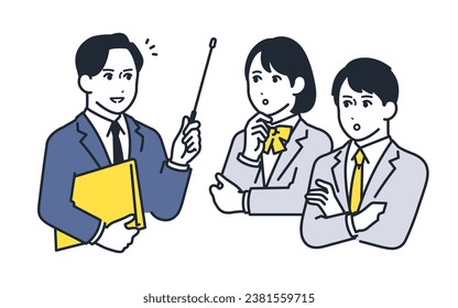 Simple vector illustration material of teacher and male and female students