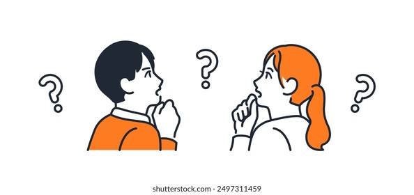 Simple vector illustration material of a thinking young couple