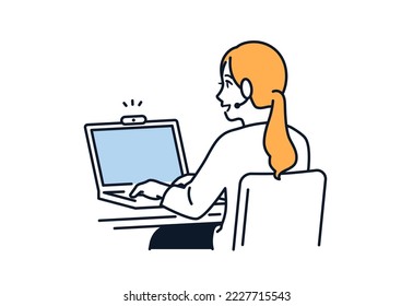 Simple vector illustration material of a woman who works remotely