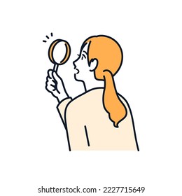 Simple vector illustration material of a woman in a suit looking into a magnifying glass