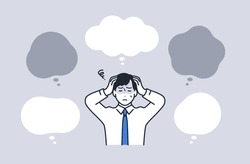 Simple Vector Illustration Material Of A Worried Young Businessman Holding His Head With A Speech Bubble