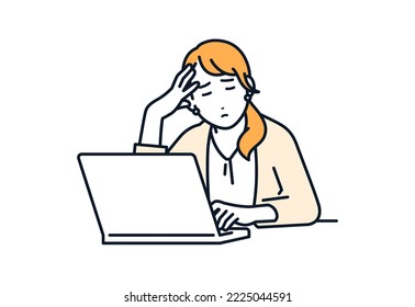 A simple vector illustration material of a young woman who is tired of desk work