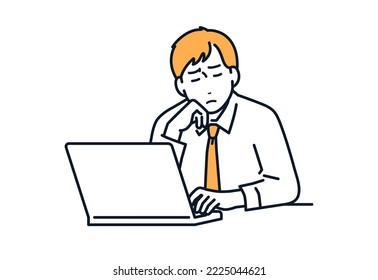 Simple vector illustration material of a young man tired of desk work