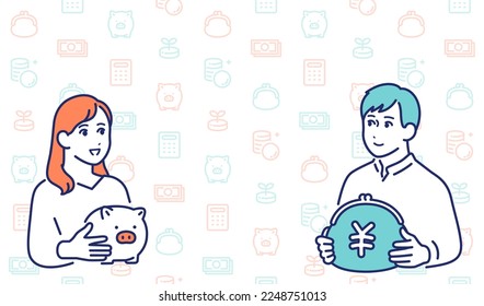 Simple vector illustration material of young men and women who think about asset formation