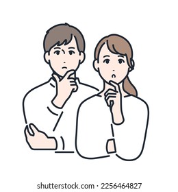 Simple vector illustration material of a young couple thinking seriously