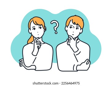 Simple vector illustration material of a young couple thinking