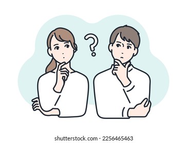 Simple vector illustration material of a young couple wondering