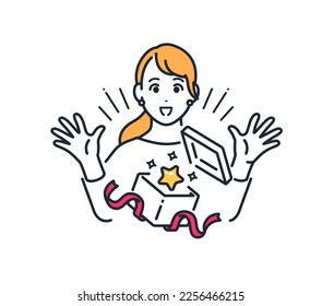 Simple vector illustration material of a young woman who grabs a chance