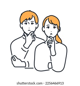 Simple vector illustration material of a young couple thinking