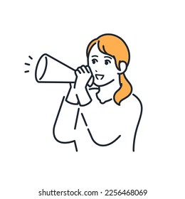 Simple vector illustration material of a young woman cheering with a megaphone