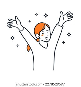 A simple vector illustration material of a young woman who spreads her hands and is impressed