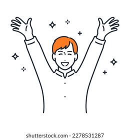 A simple vector illustration material of a young man who is happy to spread his arms