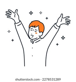 A simple vector illustration material of a young man who spreads his hands and is impressed